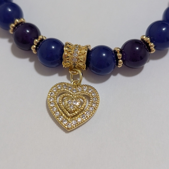 Chalcedony/Jade Bracelet With Cubic Zirconia Charm - Picture 3 of 6